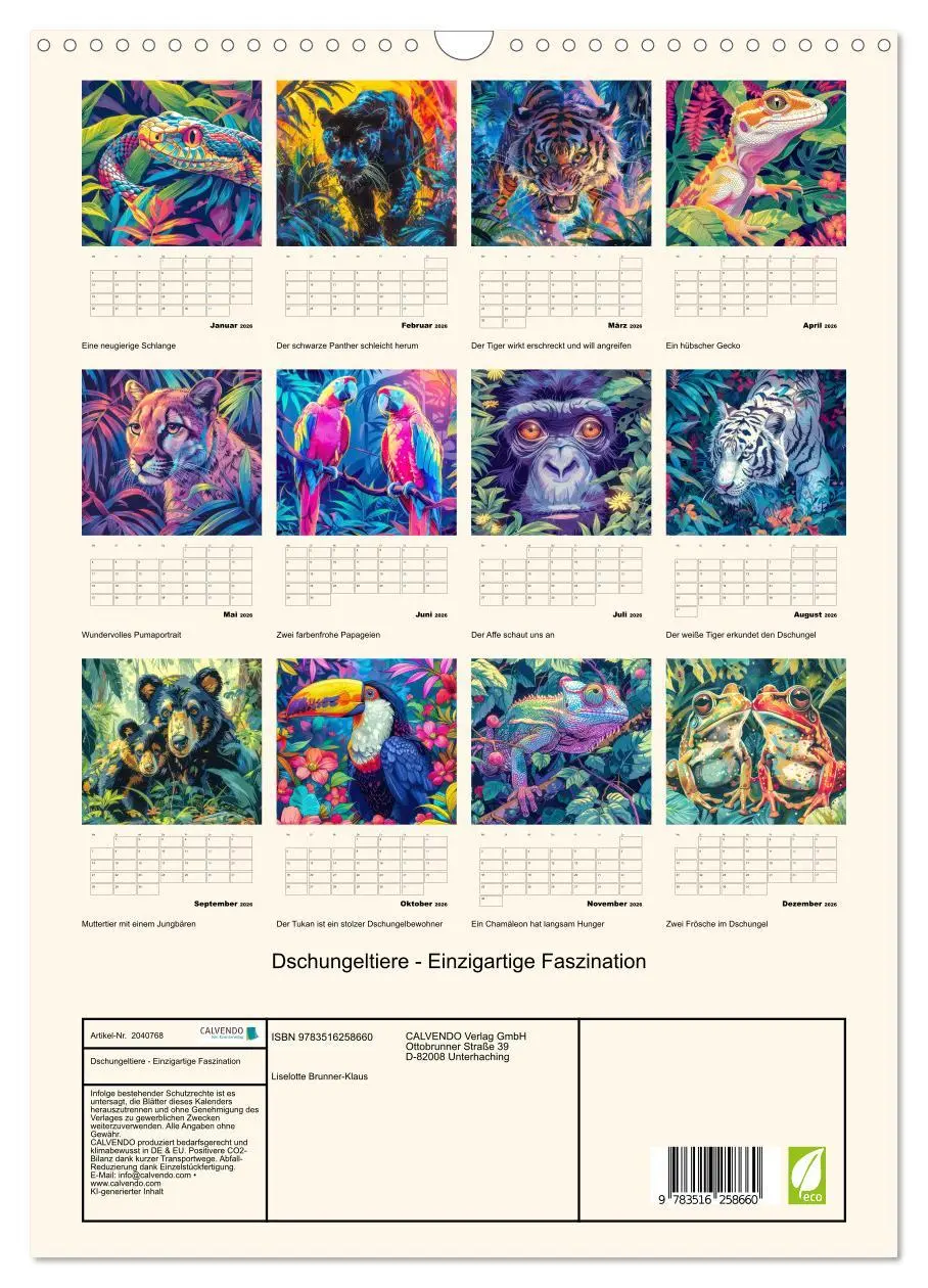 Bild: 9783516258660 | Dschungeltiere - Einzigartige Faszination (Wandkalender 2026 DIN A3...