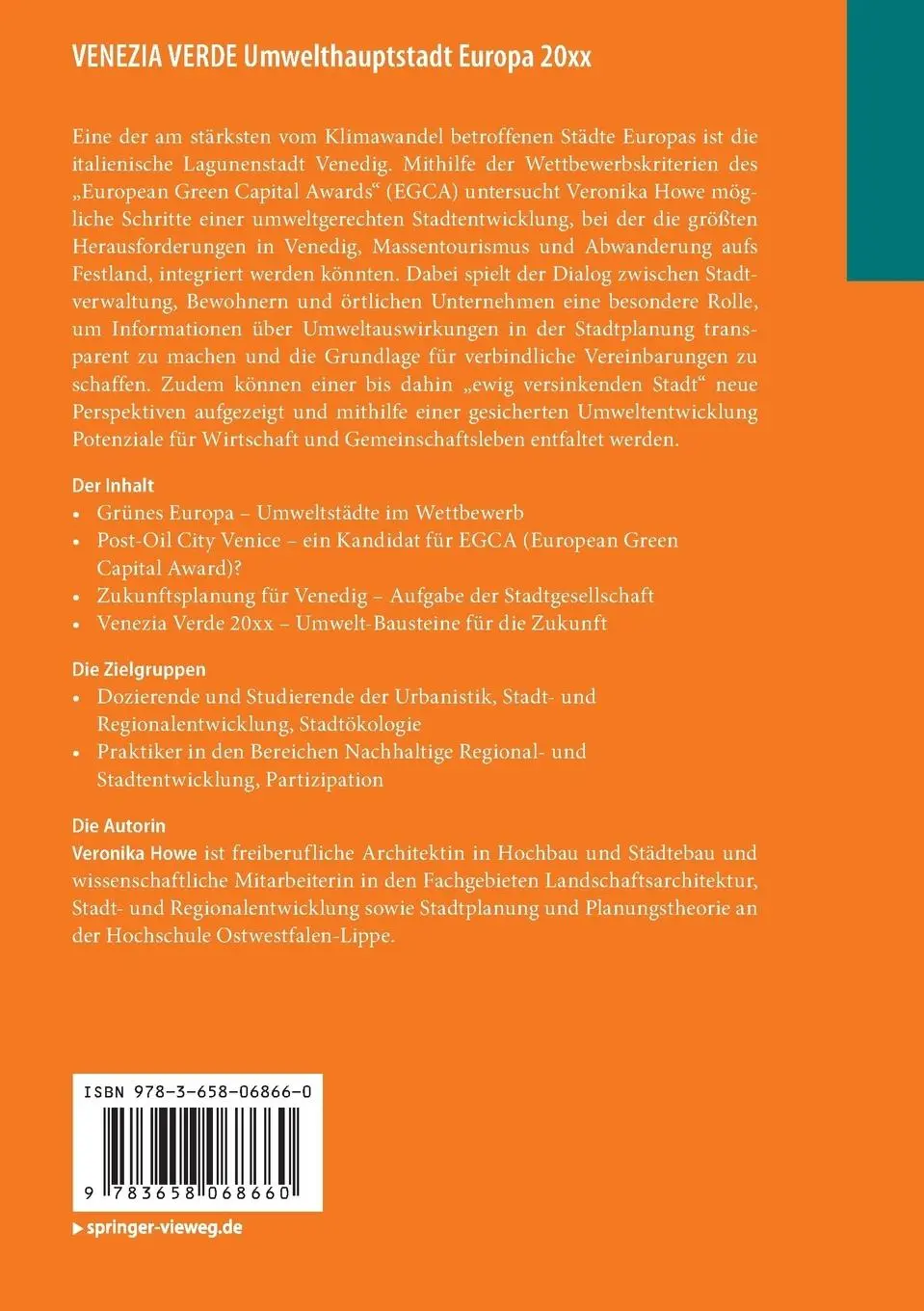 Rückseite: 9783658068660 | VENEZIA VERDE Umwelthauptstadt Europa 20xx | Veronika Howe | Buch