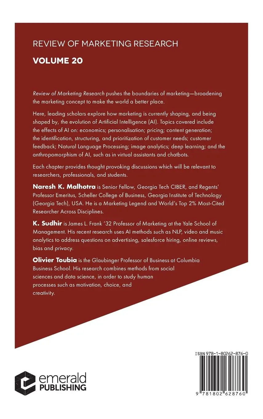 Rückseite: 9781802628760 | Artificial Intelligence in Marketing | Naresh K. Malhotra (u. a.)