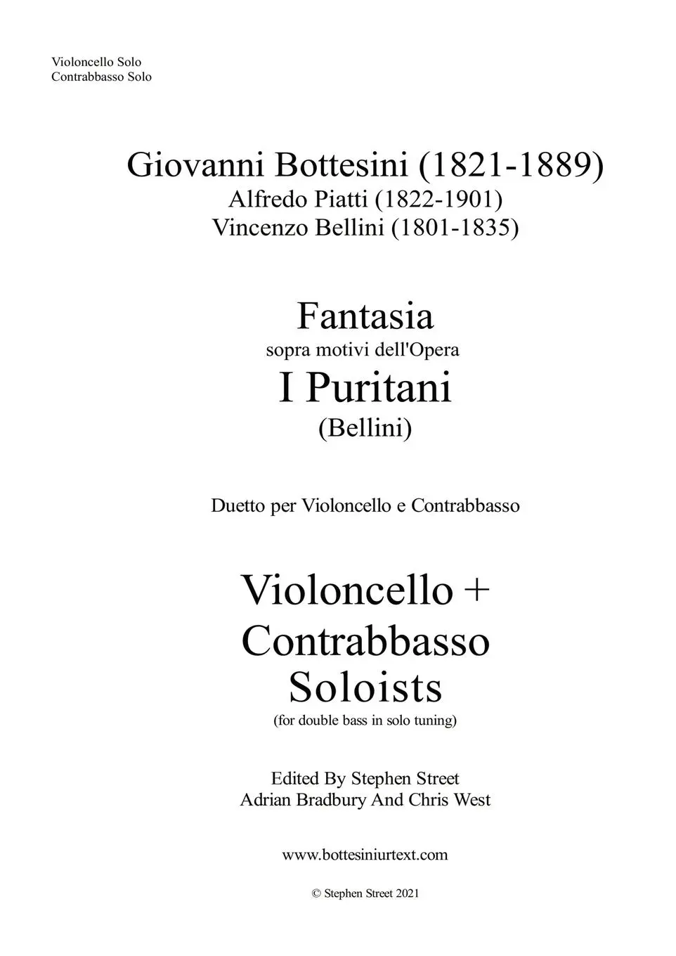 Cover: 9781838128760 | Fantasia I Puritani Duetto For Double Bass and Cello - Soloists...