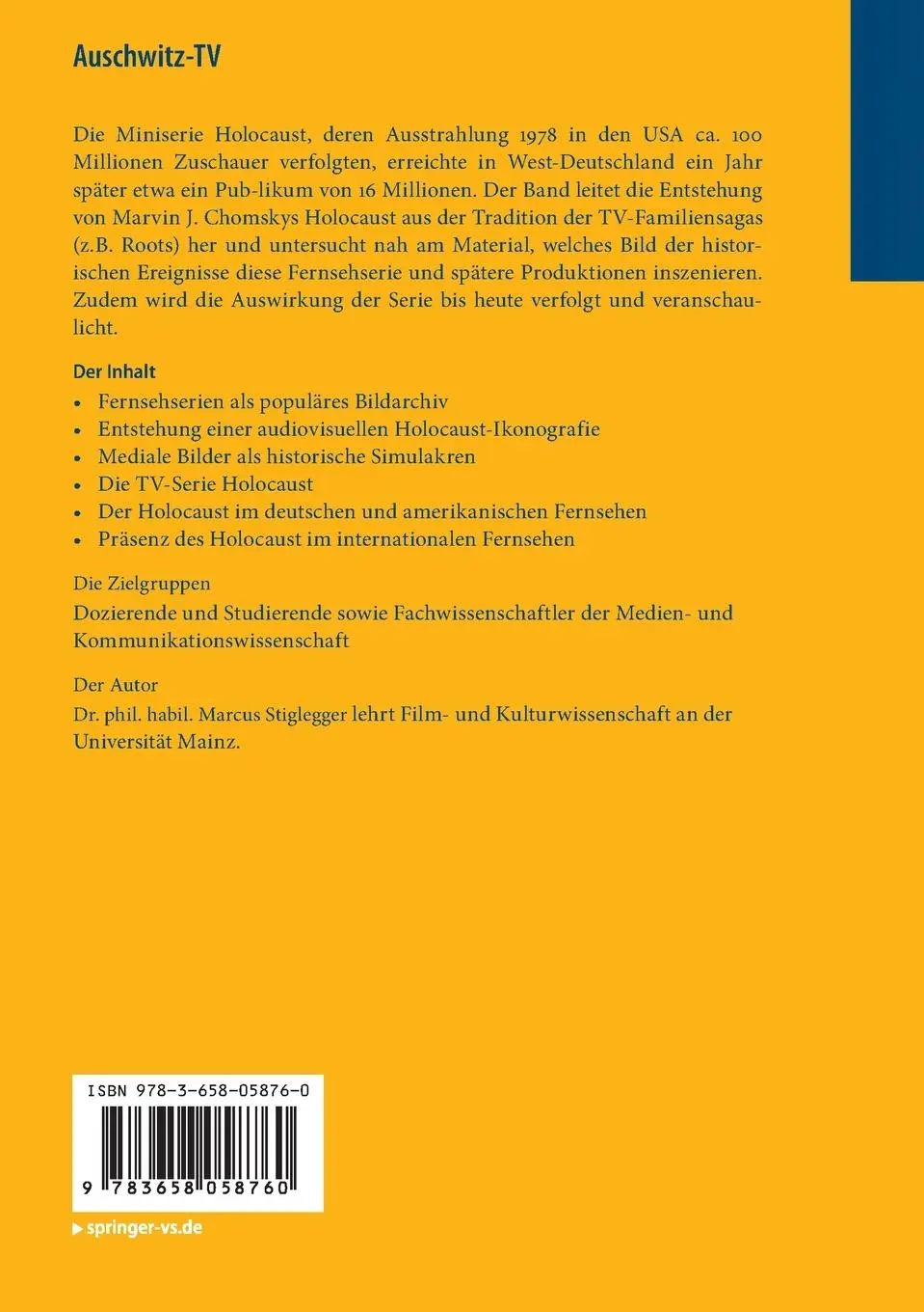 Rückseite: 9783658058760 | Auschwitz-TV | Reflexionen des Holocaust in Fernsehserien | Stiglegger