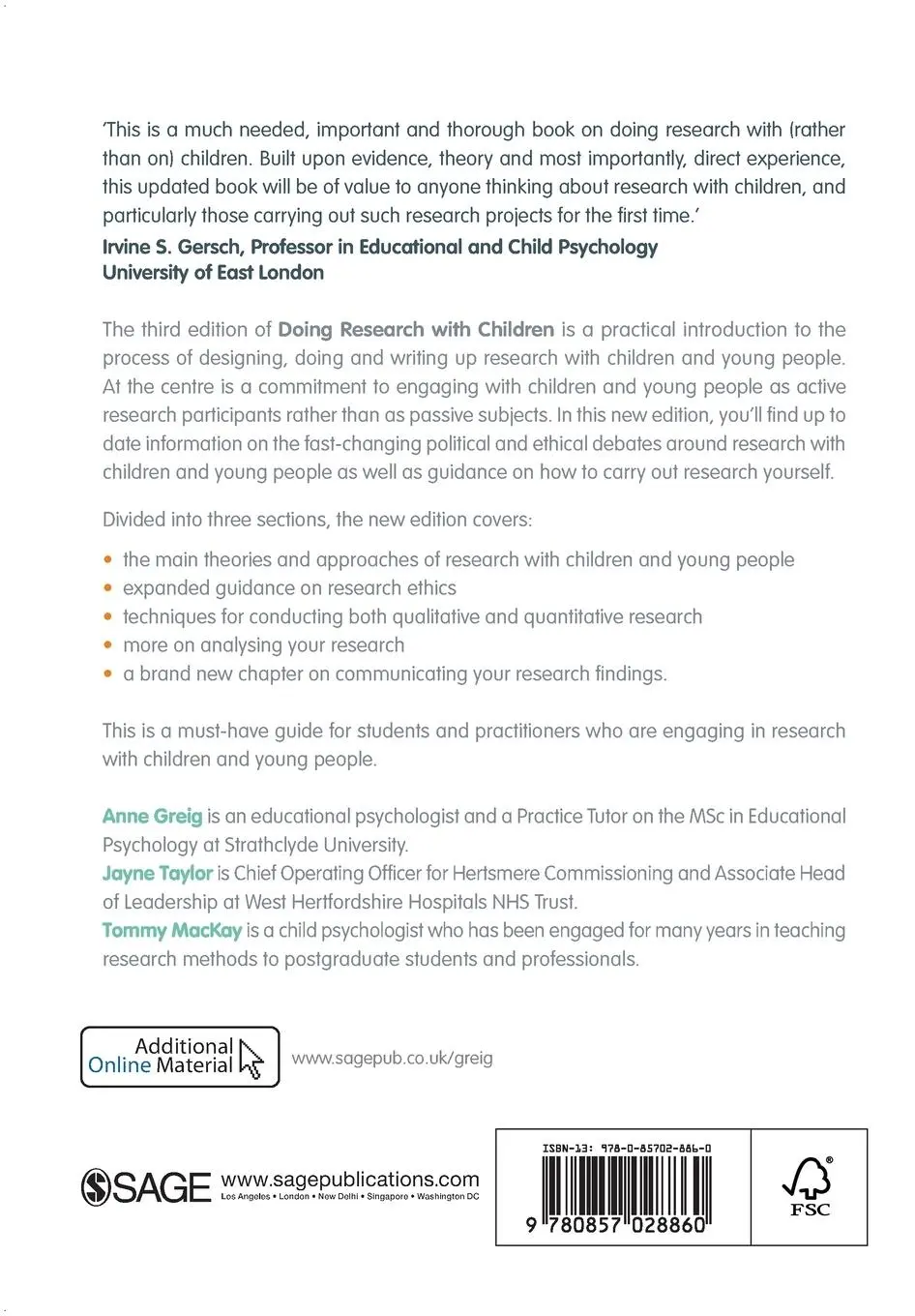 Rückseite: 9780857028860 | Doing Research with Children | A Practical Guide | Greig (u. a.)