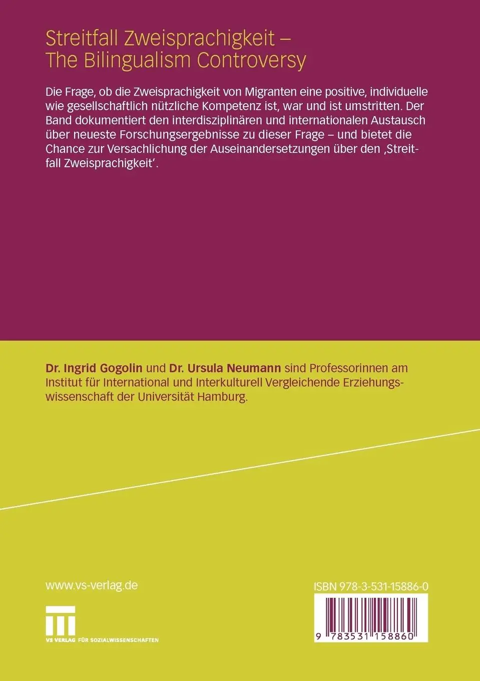 Rückseite: 9783531158860 | Streitfall Zweisprachigkeit - The Bilingualism Controversy | Buch