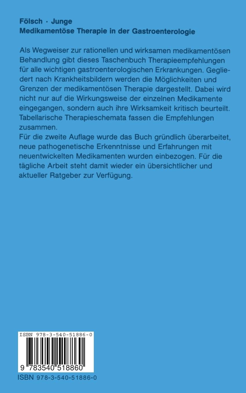 Rückseite: 9783540518860 | Medikamentöse Therapie in der Gastroenterologie | Ulrich Junge (u. a.)