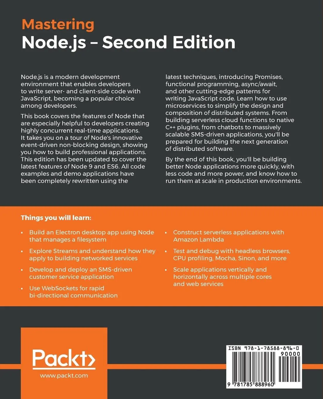 Rückseite: 9781785888960 | Mastering Node.js - Second Edition | Sandro Pasquali (u. a.) | Buch