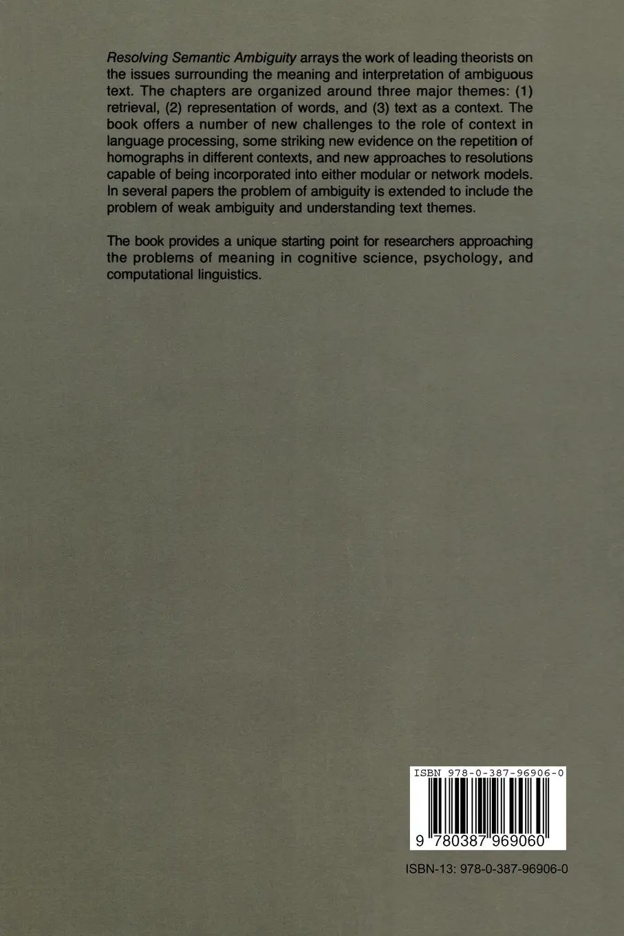 Rückseite: 9780387969060 | Resolving Semantic Ambiguity | David S. Gorfein | Taschenbuch | xii