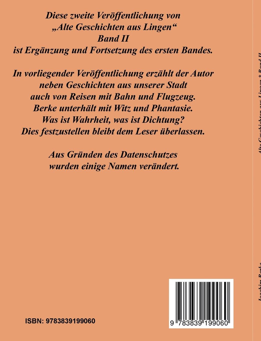 Rückseite: 9783839199060 | Alte Geschichten aus Lingen Band II | Joachim Berke | Taschenbuch