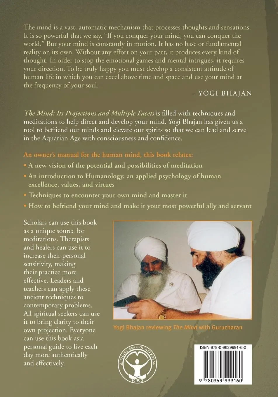 Rückseite: 9780963999160 | The Mind | Its Projections and Multiple Facets | Yogi Bhajan (u. a.)