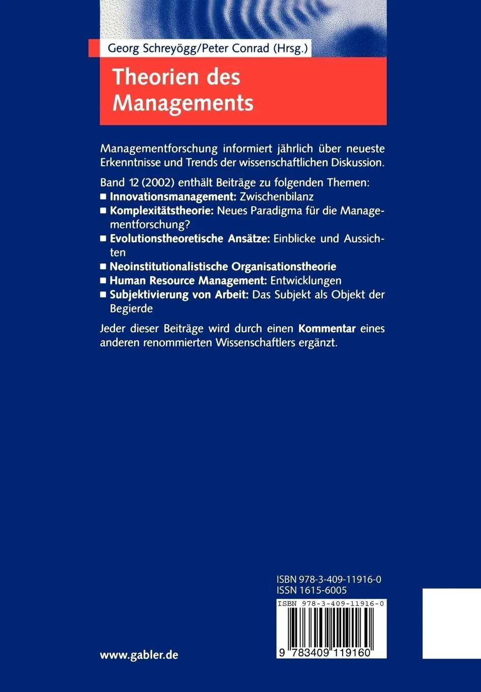 Rückseite: 9783409119160 | Theorien des Managements | Georg Schreyögg (u. a.) | Taschenbuch | xii