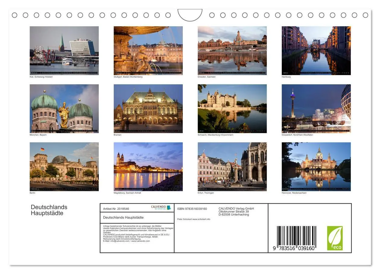 Bild: 9783516039160 | Deutschlands Hauptstädte (Wandkalender 2026 DIN A4 quer), CALVENDO...