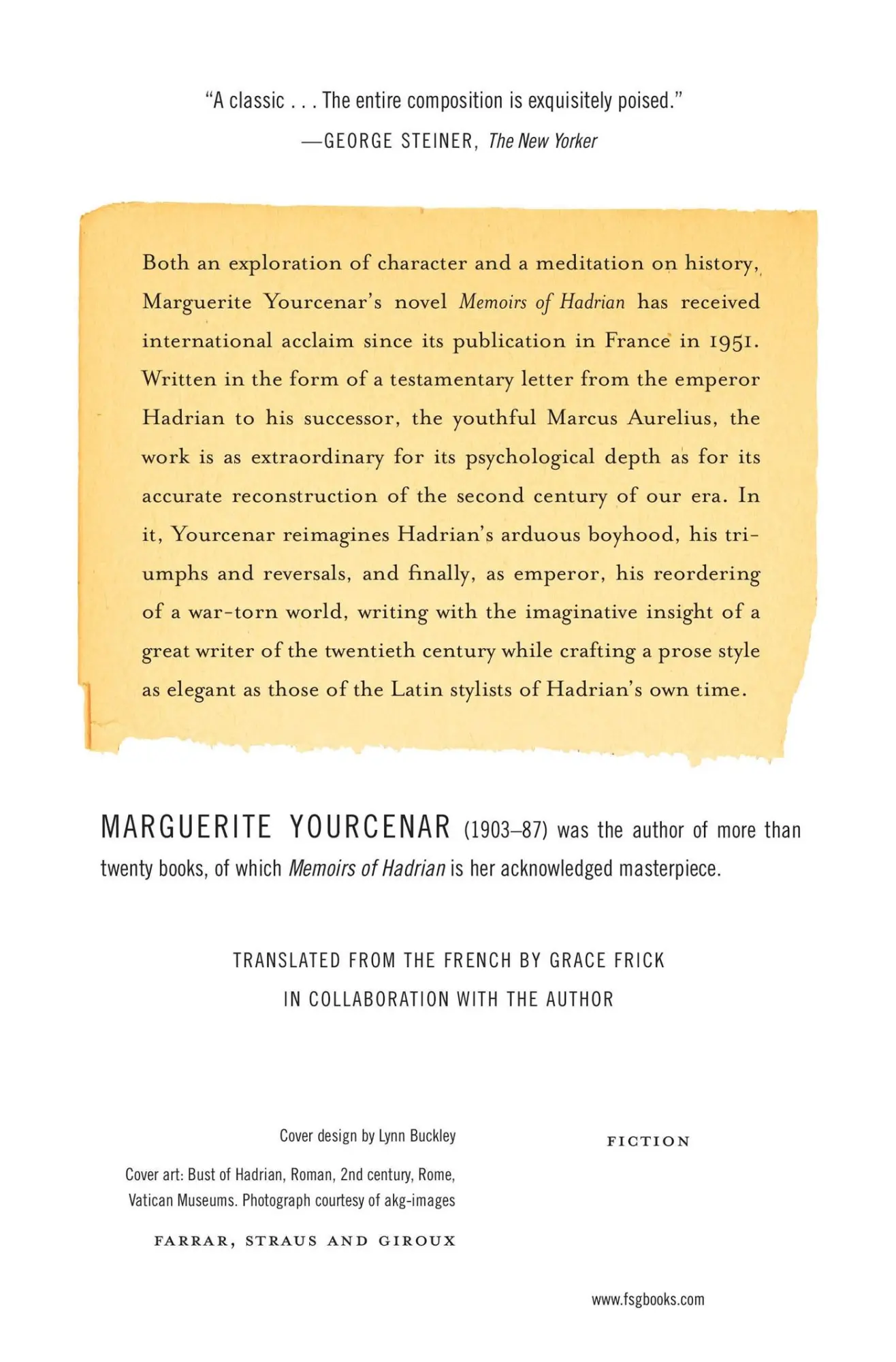 Rückseite: 9780374529260 | Memoirs of Hadrian | Marguerite Yourcenar | Taschenbuch | Englisch