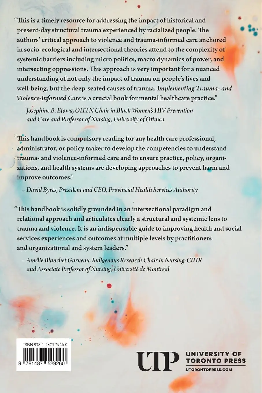 Rückseite: 9781487529260 | Implementing Trauma- and Violence-Informed Care | A Handbook | Buch