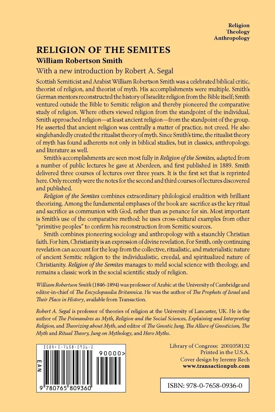 Rückseite: 9780765809360 | Religion of the Semites | The Fundamental Institutions | Segal | Buch