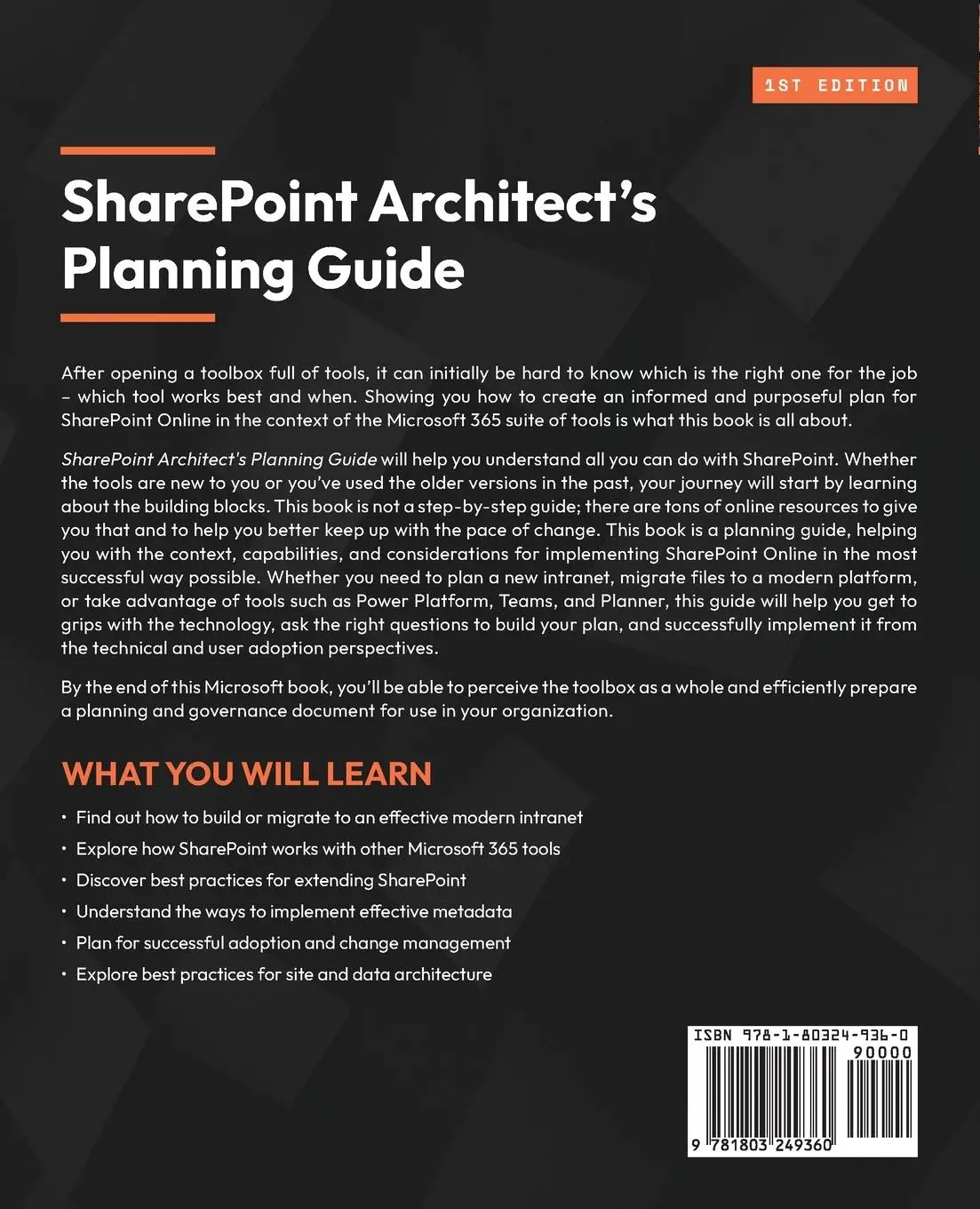 Rückseite: 9781803249360 | SharePoint Architect's Planning Guide | Patrick Tucker | Taschenbuch