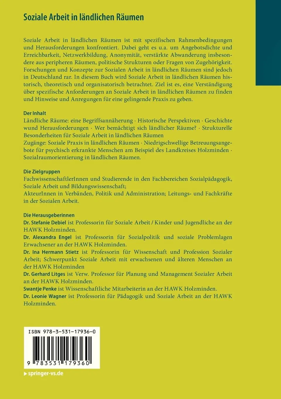 Rückseite: 9783531179360 | Soziale Arbeit in ländlichen Räumen | Stefanie Debiel (u. a.) | Buch