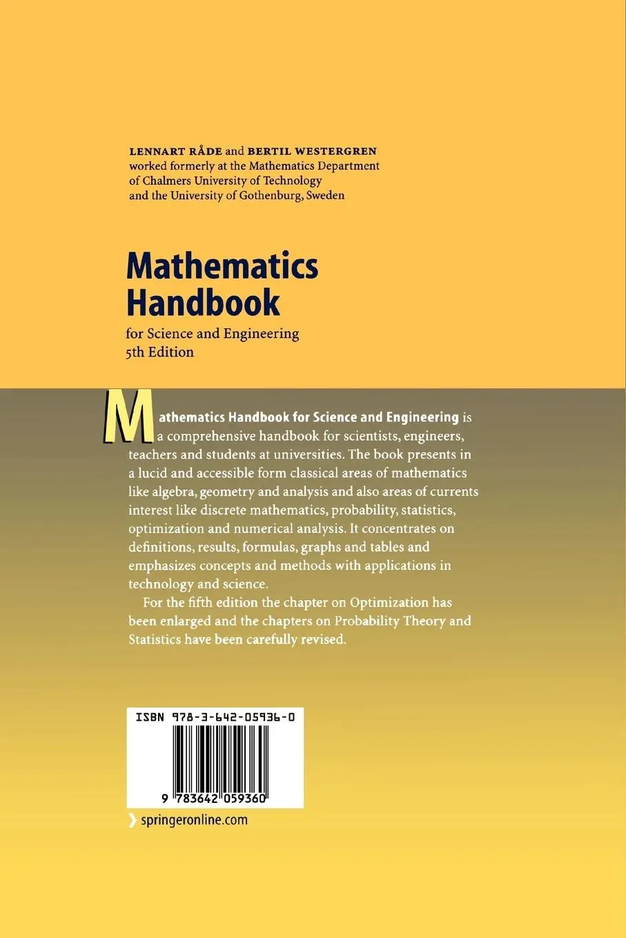 Rückseite: 9783642059360 | Mathematics Handbook for Science and Engineering | Westergren (u. a.)