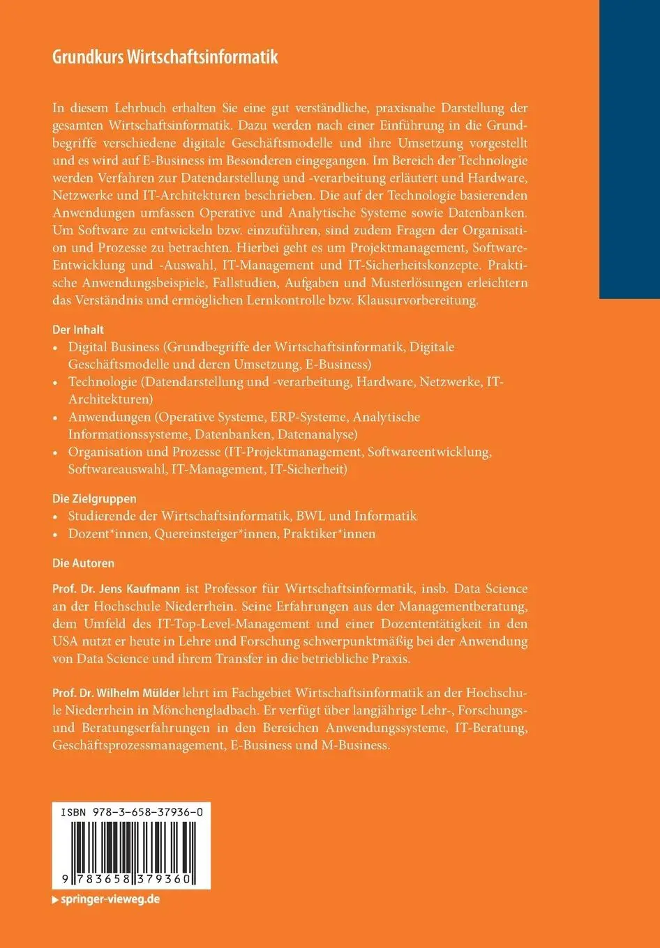 Rückseite: 9783658379360 | Grundkurs Wirtschaftsinformatik | Wilhelm Mülder (u. a.) | Taschenbuch