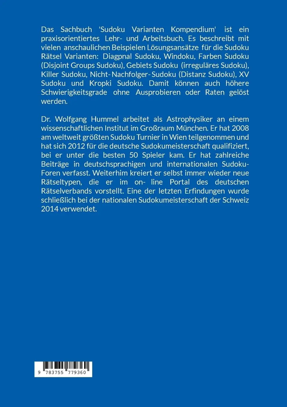 Rückseite: 9783755779360 | Sudoku Varianten Kompendium | Wolfgang Hummel | Taschenbuch | 320 S.