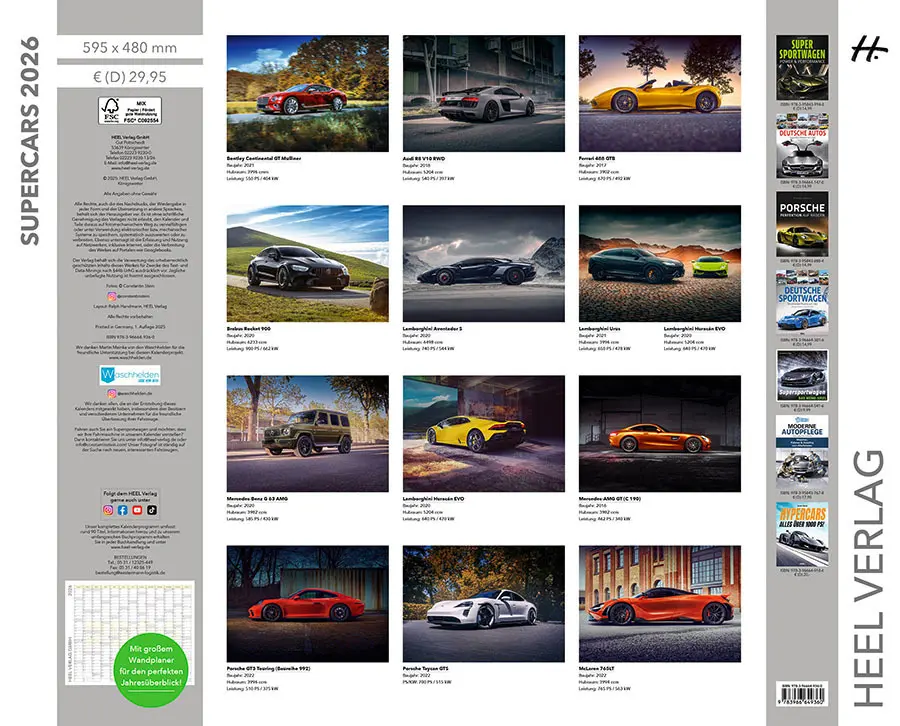 Bild: 9783966649360 | Supercars Kalender 2026 | Constantin Stein | Kalender | 14 S. | 2026