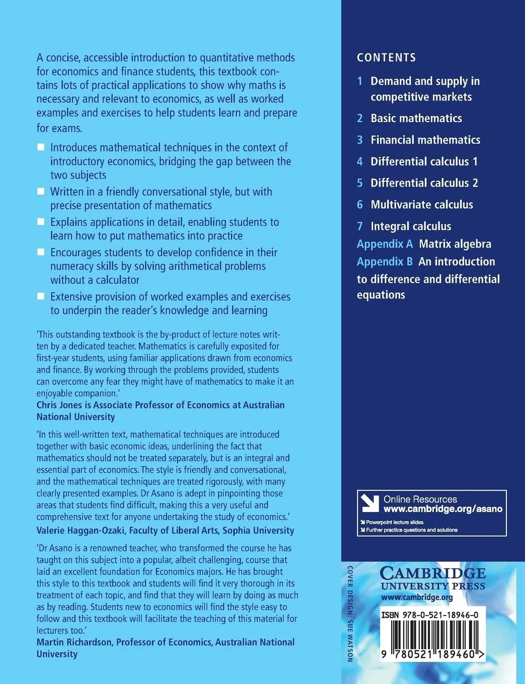 Rückseite: 9780521189460 | An Introduction to Mathematics for Economics | Akihito Asano | Buch