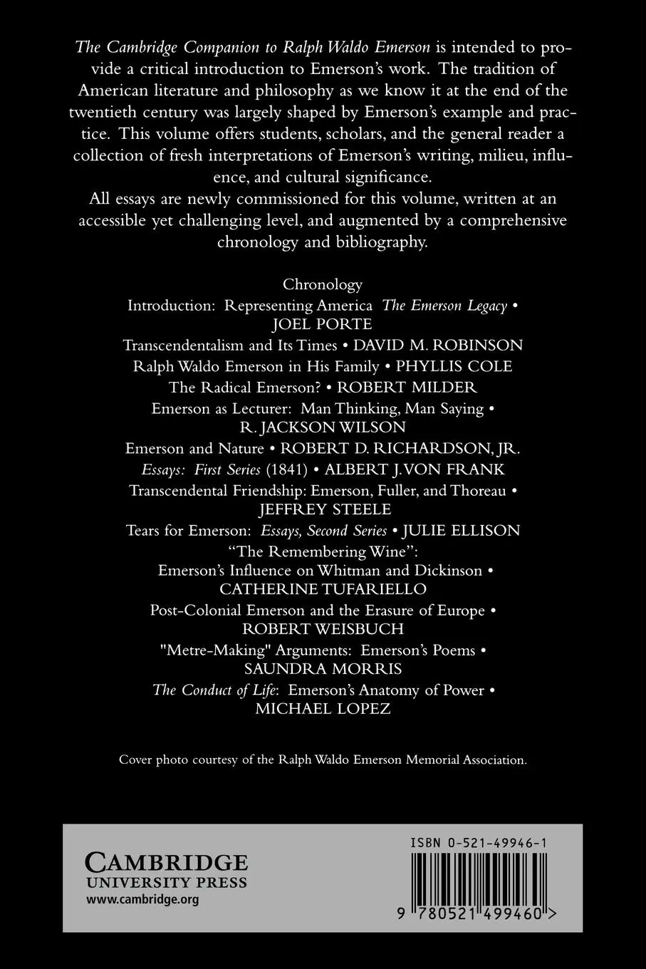 Rückseite: 9780521499460 | The Cambridge Companion to Ralph Waldo Emerson | Joel Porte (u. a.)