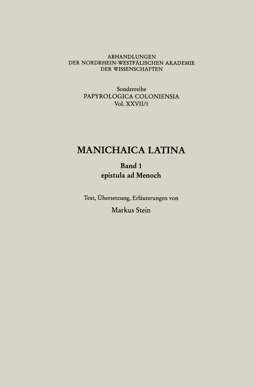 Cover: 9783531099460 | Manichaica Latina | epistula ad Menoch | Markus Stein von Markus Stein