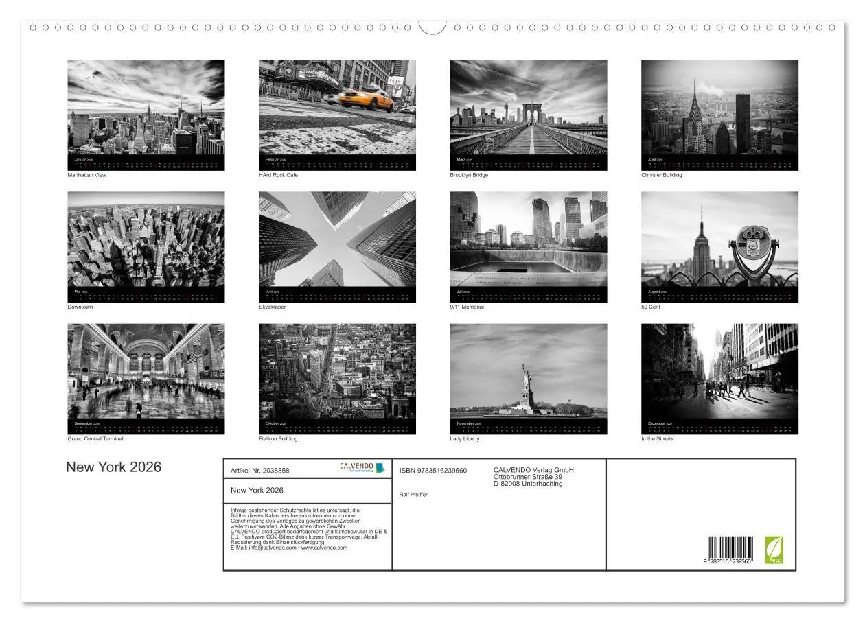 Bild: 9783516239560 | New York 2026 (Wandkalender 2026 DIN A2 quer), CALVENDO Monatskalender