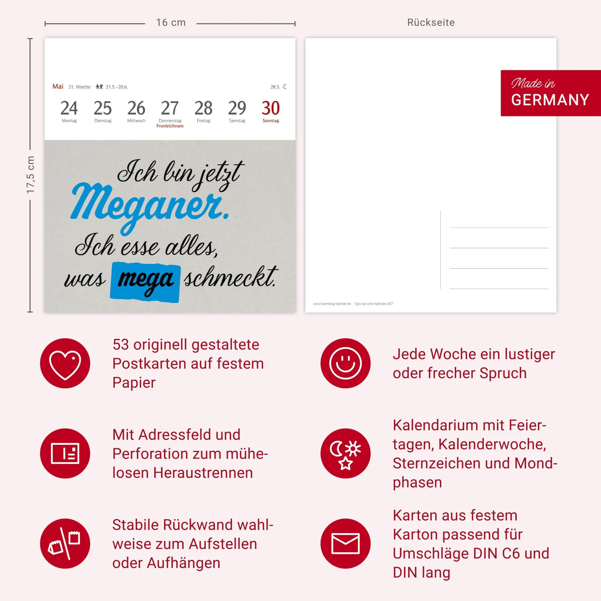 Bild: 9783840039560 | Typo-Sprüche-Kalender Postkartenkalender 2027 - Wochenkalender mit...