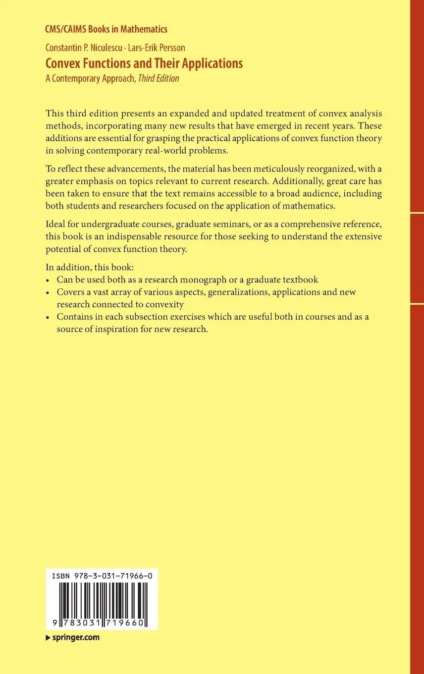 Rückseite: 9783031719660 | Convex Functions and Their Applications | A Contemporary Approach