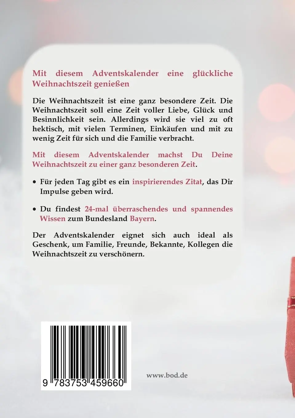 Rückseite: 9783753459660 | Der bayerische Adventskalender | Silvia Hahn | Taschenbuch | 104 S.