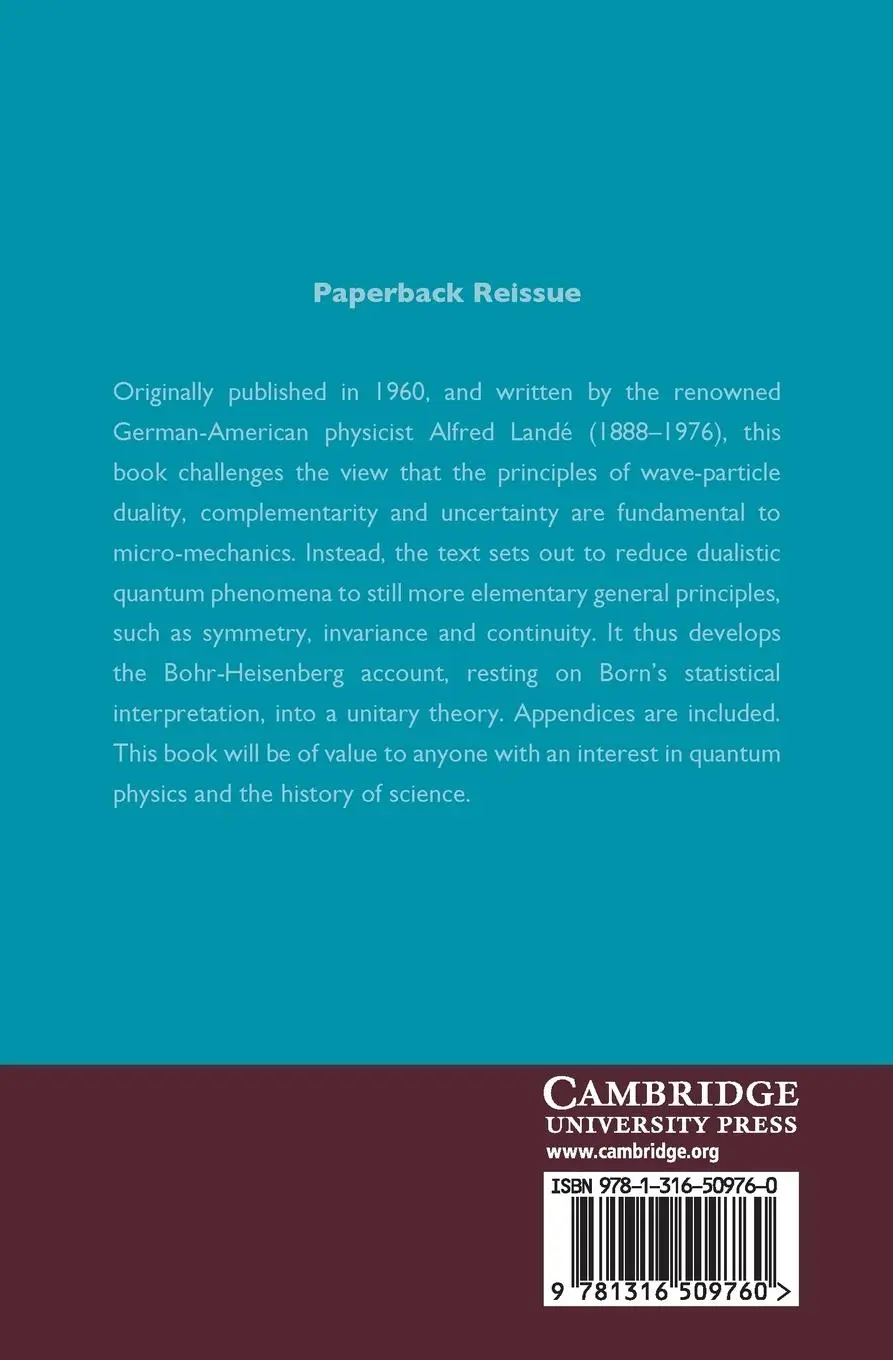 Rückseite: 9781316509760 | From Dualism to Unity in Quantum Physics | Alfred Landé | Taschenbuch