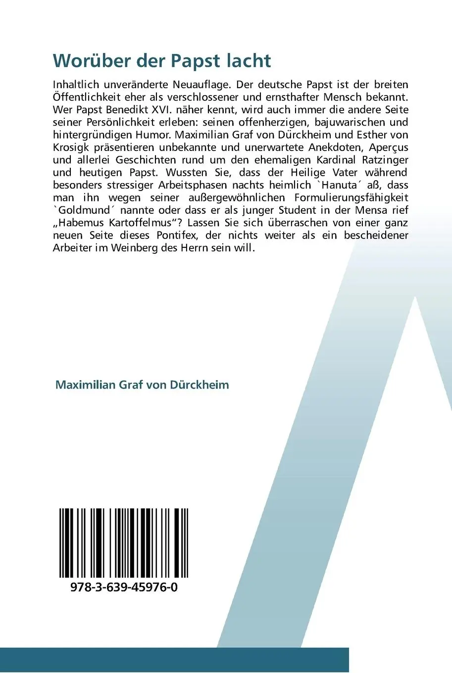 Rückseite: 9783639459760 | Worüber der Papst lacht | Maximilian Graf von Dürckheim (u. a.) | Buch