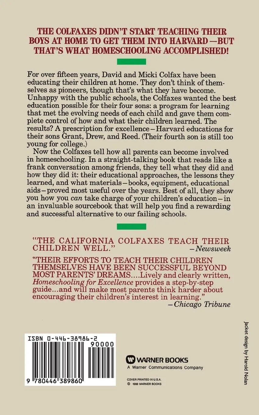 Rückseite: 9780446389860 | Homeschooling for Excellence | David Colfax (u. a.) | Taschenbuch