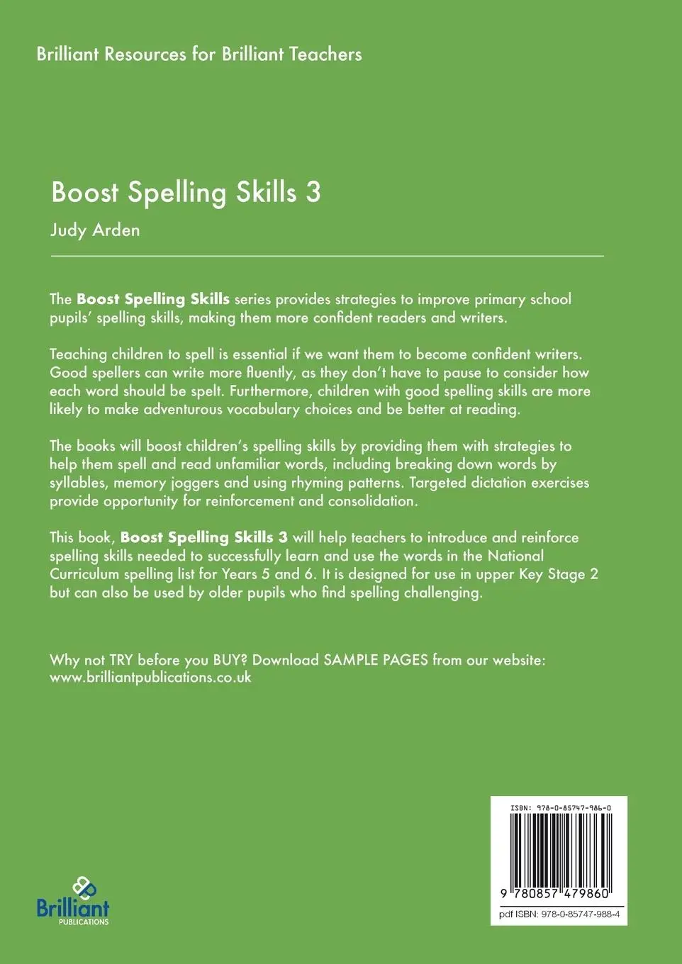 Rückseite: 9780857479860 | Boost Spelling Skills 3 | Judy Arden | Taschenbuch | Englisch | 2023