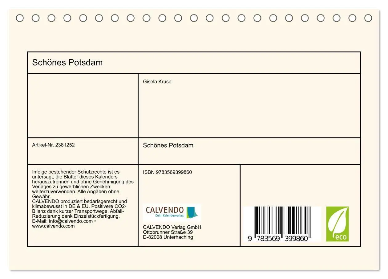 Bild: 9783569399860 | Schönes Potsdam (Tischkalender 2027 DIN A5 quer), CALVENDO...