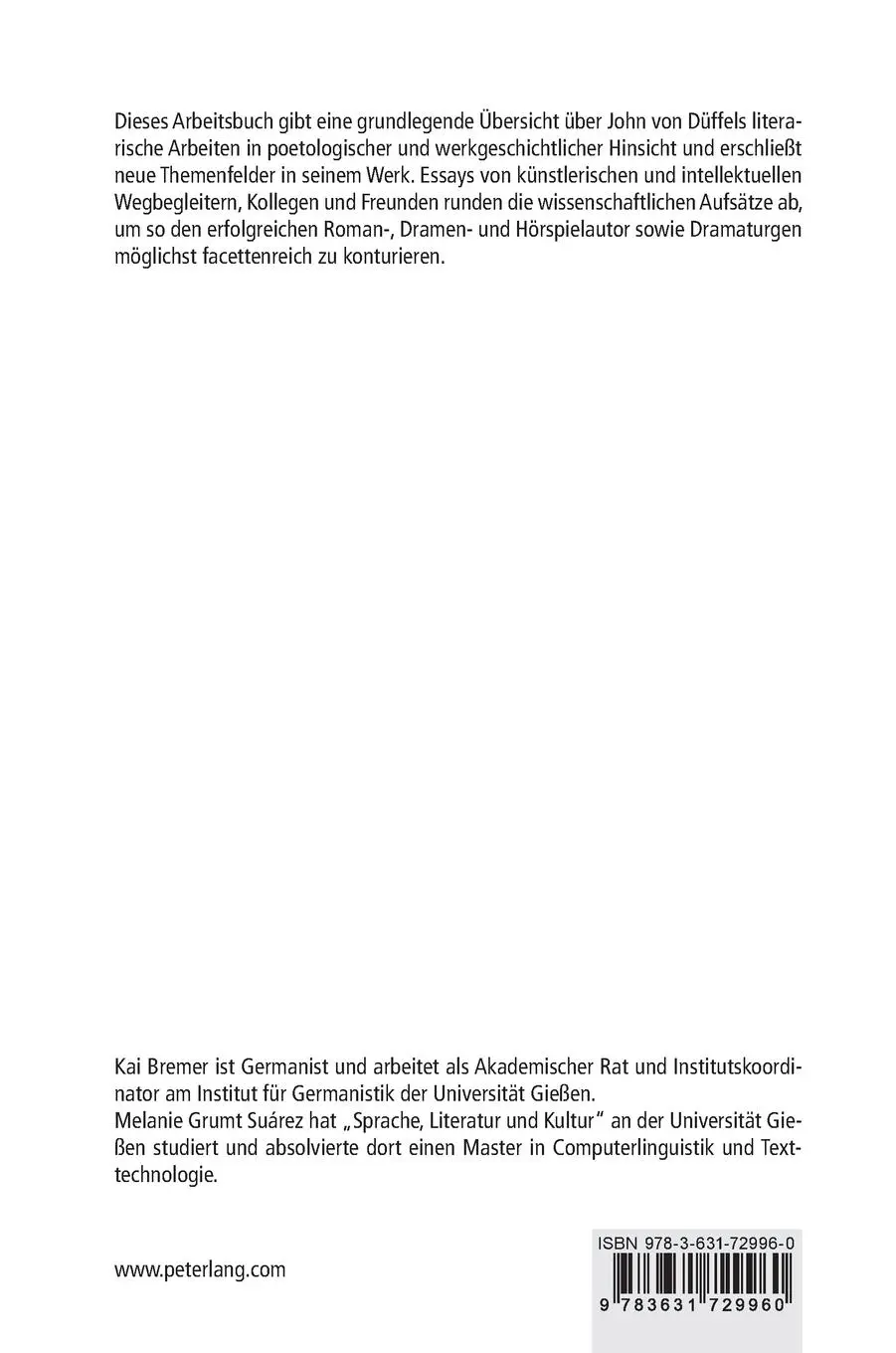 Rückseite: 9783631729960 | Arbeitsbuch John von Düffel | Stimmen geben ¿ Stimmen erzählen | Buch