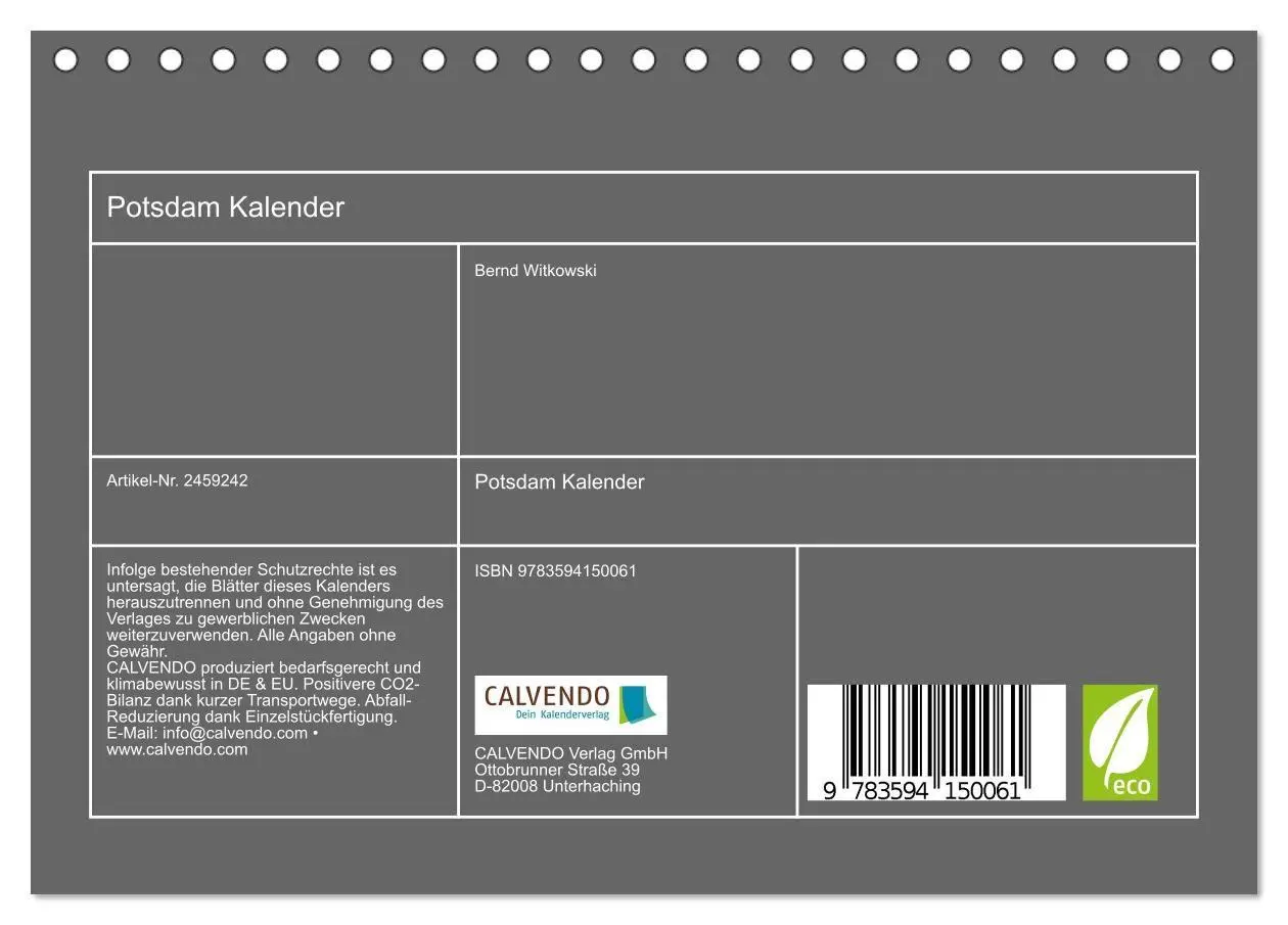 Bild: 9783594150061 | Potsdam Kalender (Tischkalender 2027 DIN A5 quer), CALVENDO...