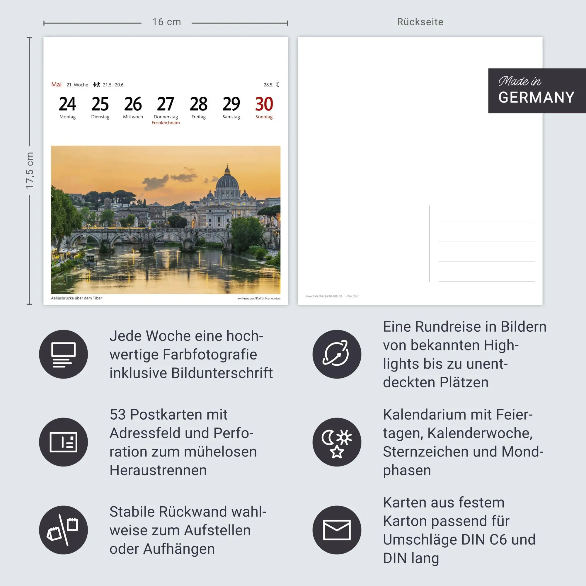 Bild: 9783840040061 | Rom Sehnsuchtskalender 2027 - Wochenkalender mit 53 Postkarten | 54 S.