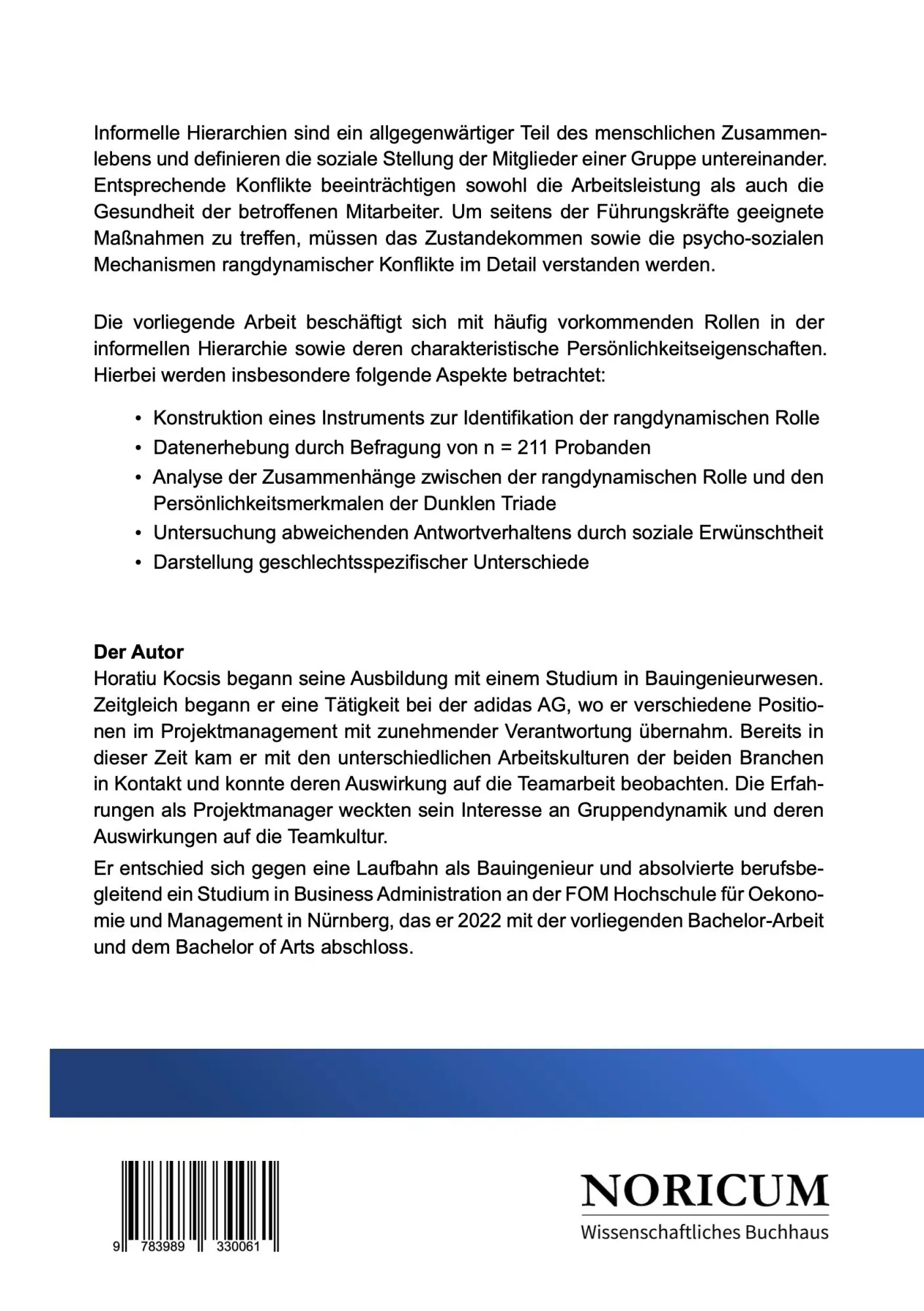 Rückseite: 9783989330061 | Korrelation eines Modells zur Beschreibung rangdynamischer Rollen...