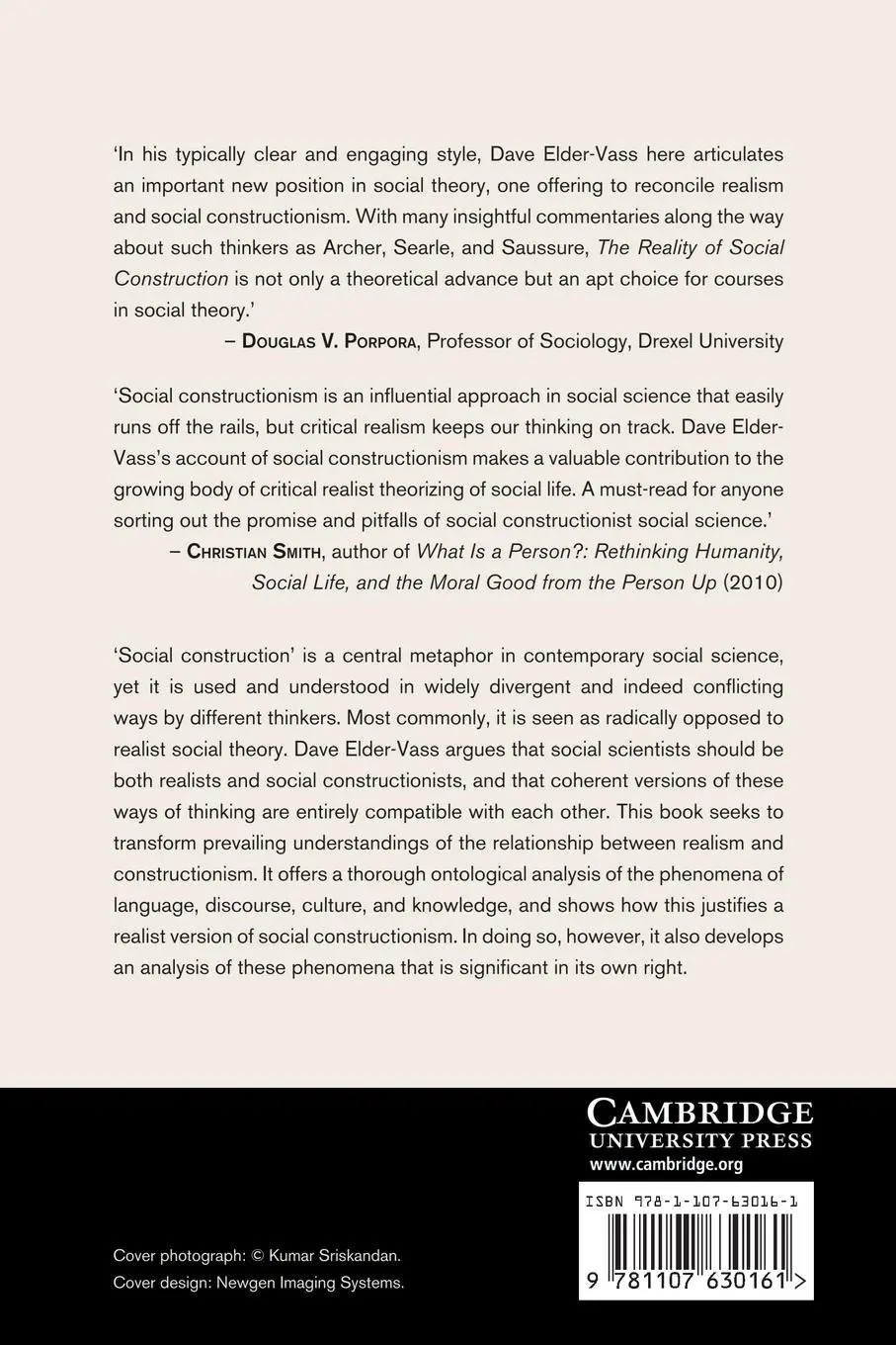 Rückseite: 9781107630161 | The Reality of Social Construction | Dave Elder-Vass | Taschenbuch