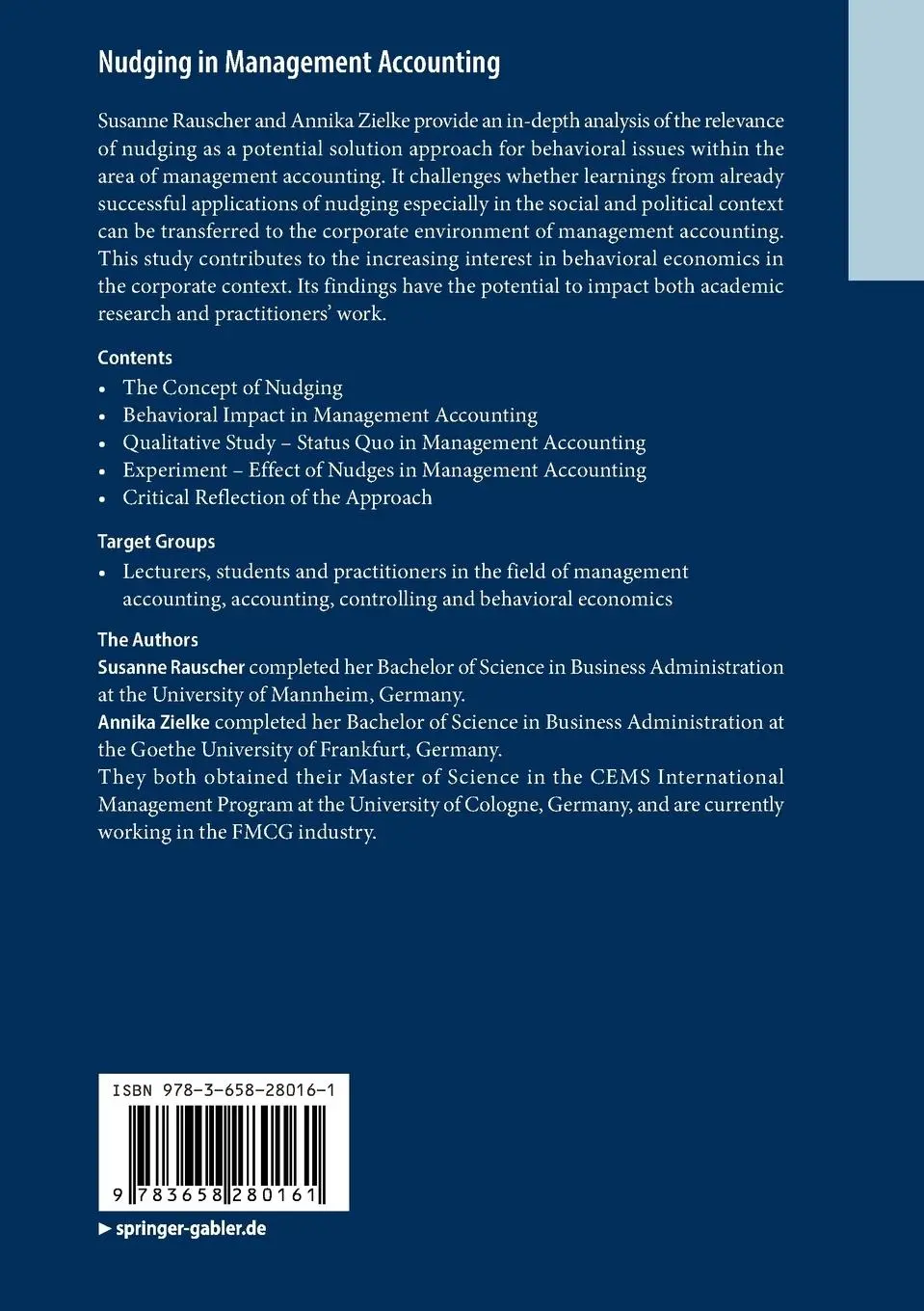 Rückseite: 9783658280161 | Nudging in Management Accounting | Annika Zielke (u. a.) | Taschenbuch