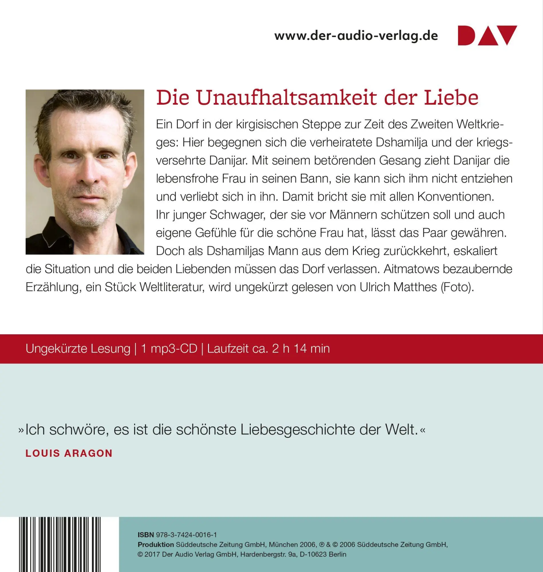 Rückseite: 9783742400161 | Dshamilja | Ungekürzte Lesung mit Ulrich Matthes | Tschingis Aitmatow