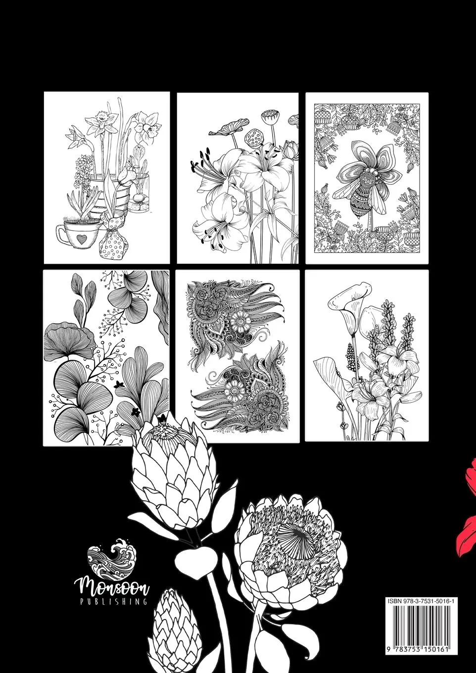 Rückseite: 9783753150161 | Flowers Coloring Book for Adults | Monsoon Publishing | Taschenbuch