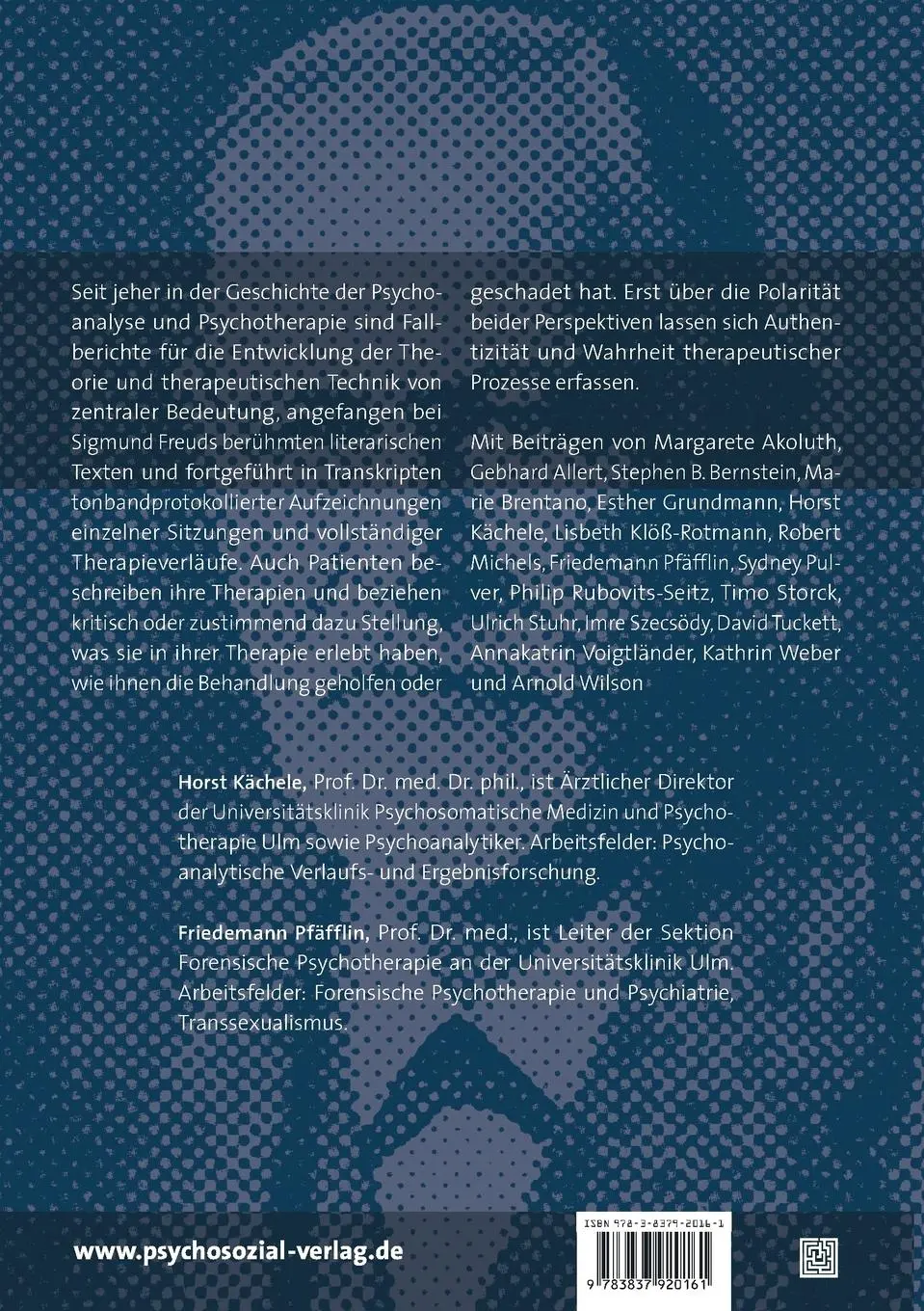 Rückseite: 9783837920161 | Behandlungsberichte und Therapiegeschichten | Horst Kächele (u. a.)