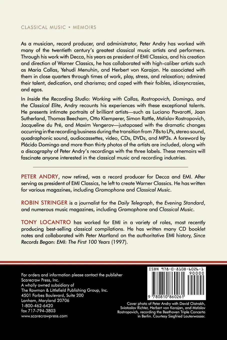Rückseite: 9780810860261 | Inside the Recording Studio | Peter Andry (u. a.) | Taschenbuch | 2008