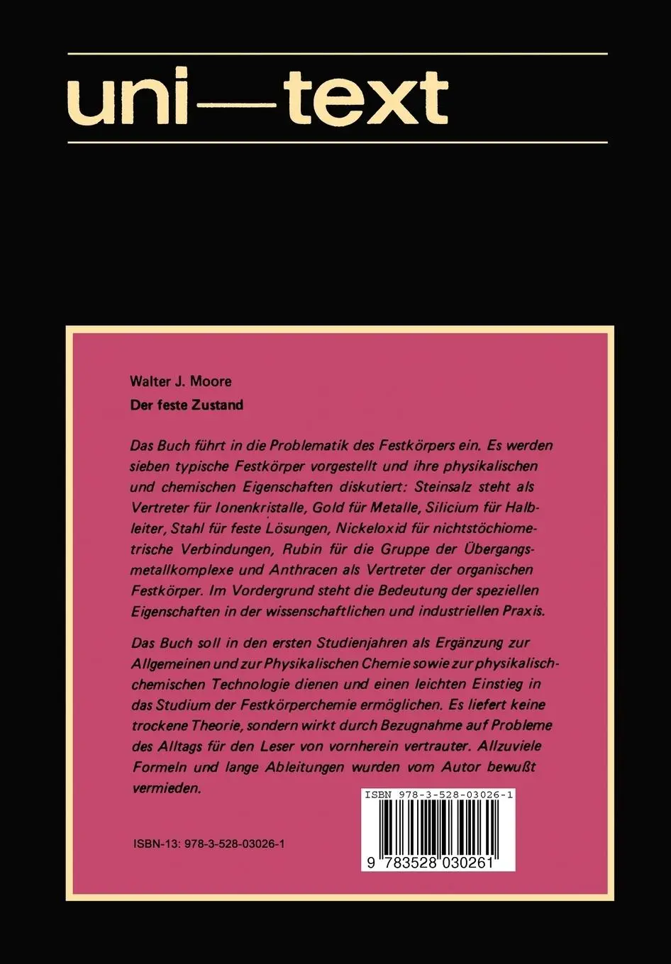 Rückseite: 9783528030261 | Der feste Zustand | Walter J. Moore | Taschenbuch | 164 S. | Deutsch