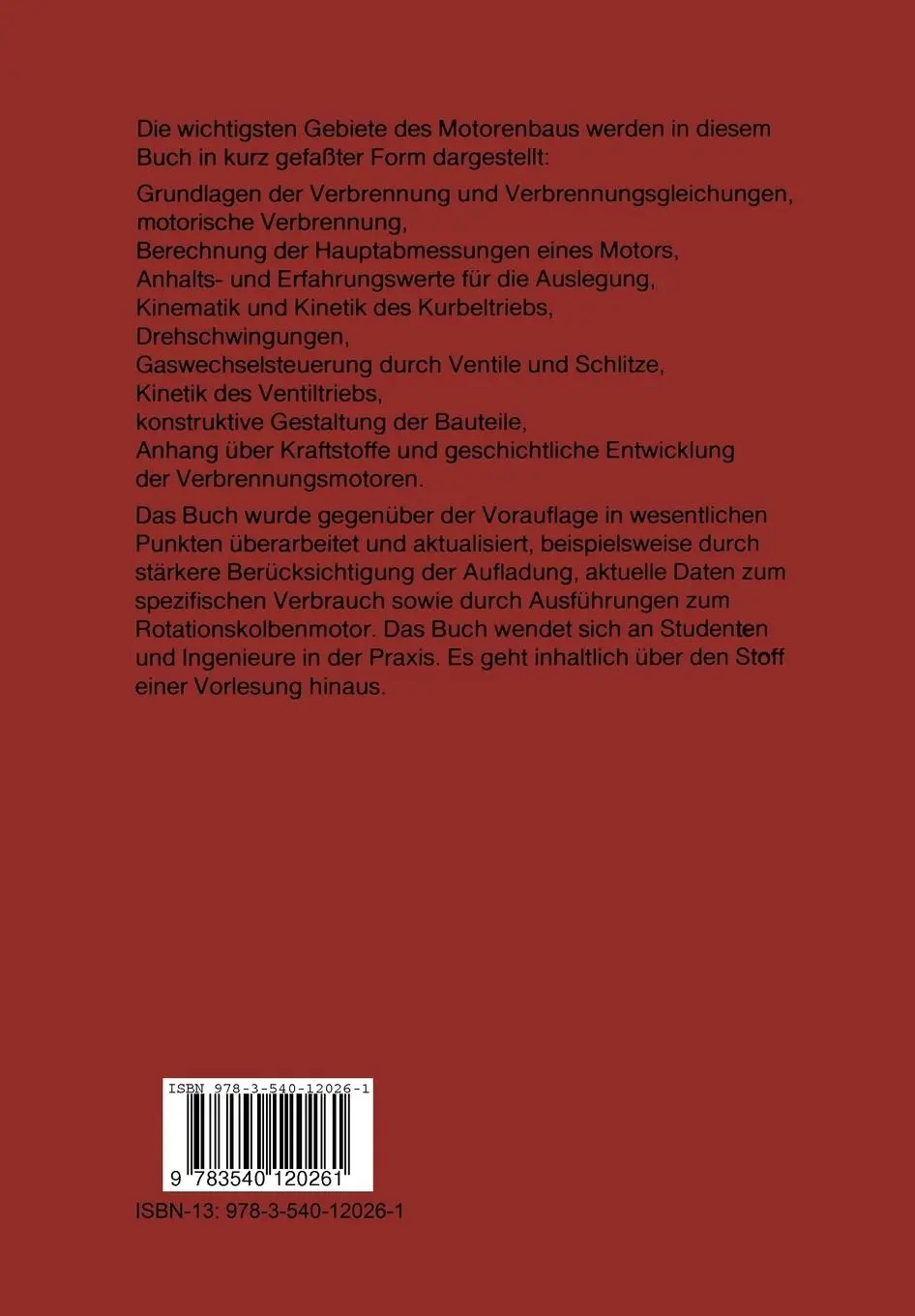 Rückseite: 9783540120261 | Bau und Berechnung von Verbrennungsmotoren | G. Jungbluth (u. a.)
