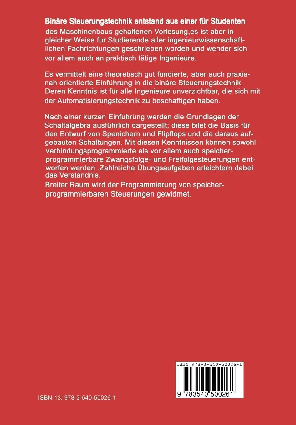 Rückseite: 9783540500261 | Binäre Steuerungstechnik | Eine Einführung | Karl H. Fasol | Buch | x