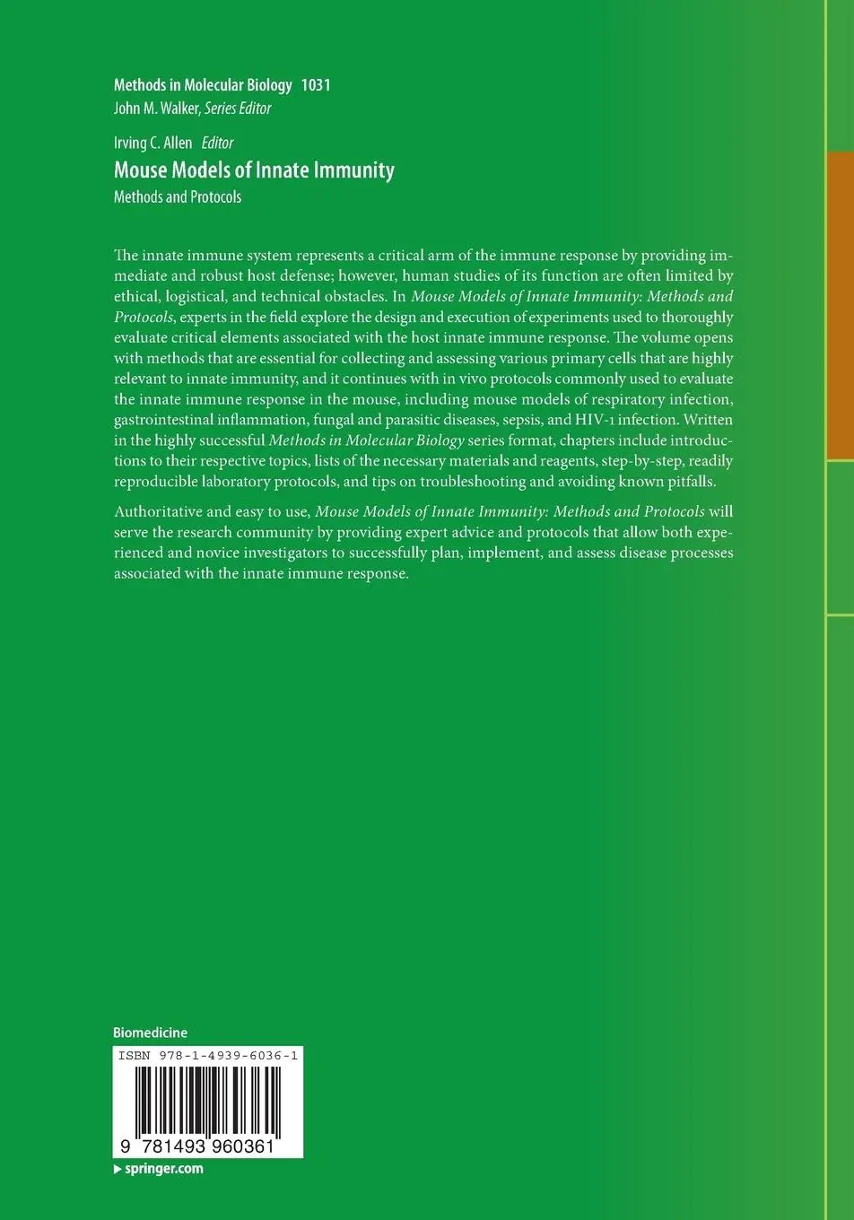 Rückseite: 9781493960361 | Mouse Models of Innate Immunity | Methods and Protocols | Allen | Buch