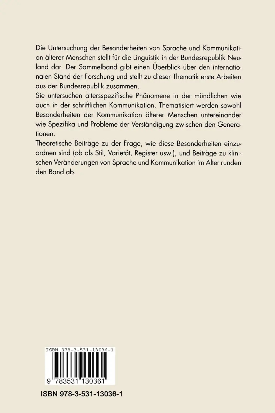 Rückseite: 9783531130361 | Sprache und Kommunikation im Alter | Caja Thimm (u. a.) | Taschenbuch